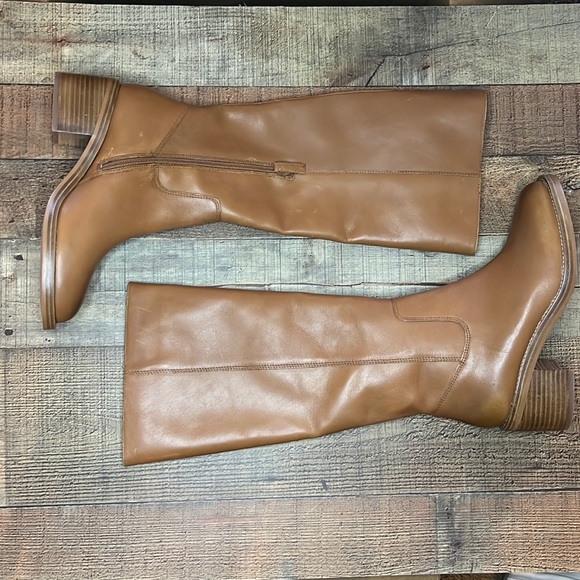 J. Crew Knee high stacked heel boots in leather BJ870 brown - Picture 7 of 10
